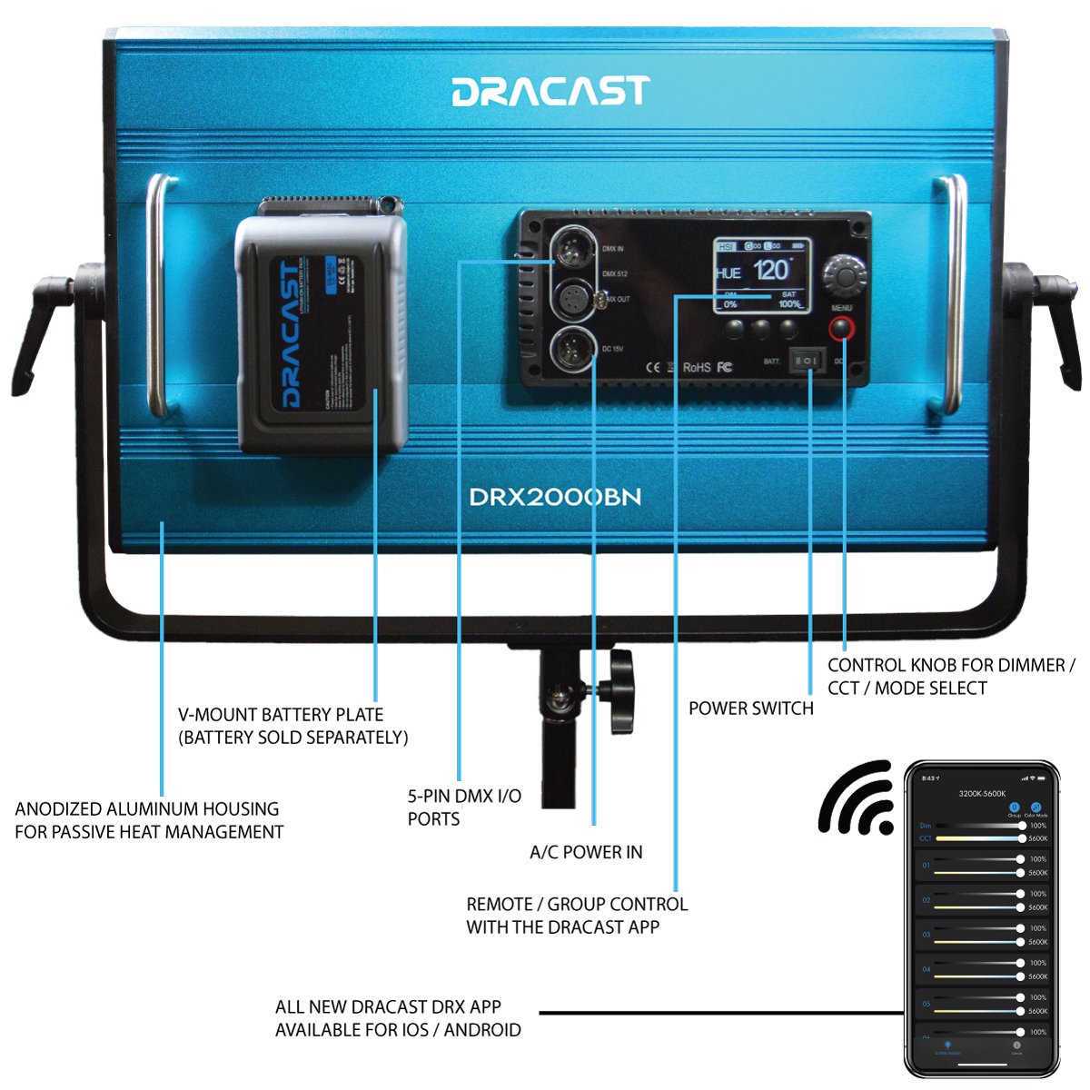 Dracast X Series LED2000 Bi-Color LED 3 Light Kit with Injection Molded Travel Case
