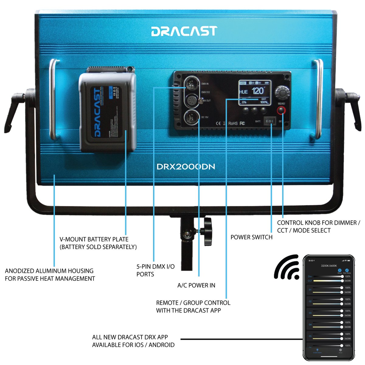 Dracast X Series LED2000 Daylight LED 3 Light Kit with Injection Molded Travel Case