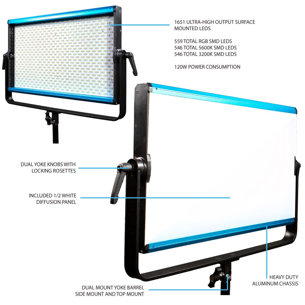 Dracast X Series LED2000 RGBWW LED Video Light Panel (130W)
