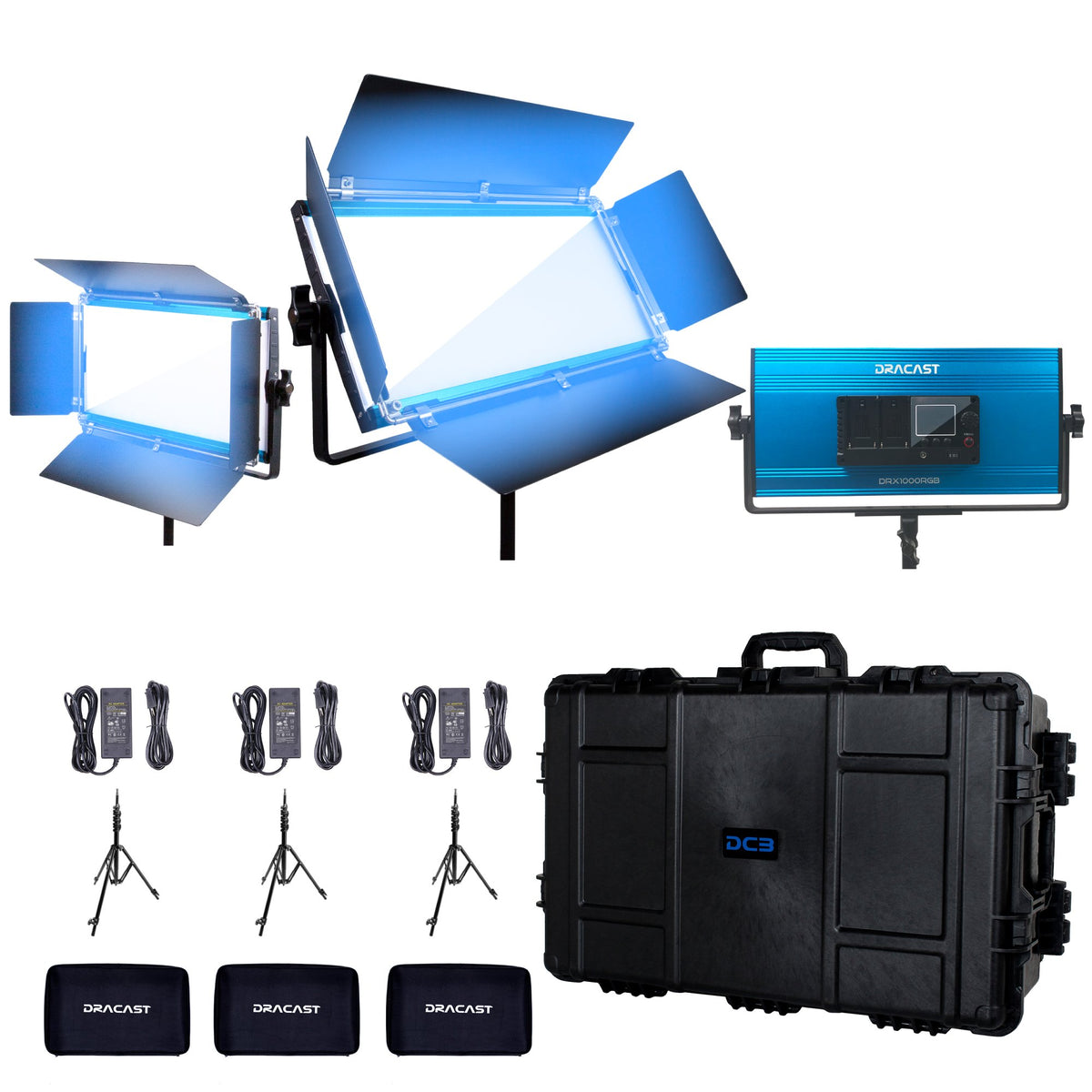 Dracast X Series LED1000 Daylight LED 3 Light Kit with Injection Molded Travel Case