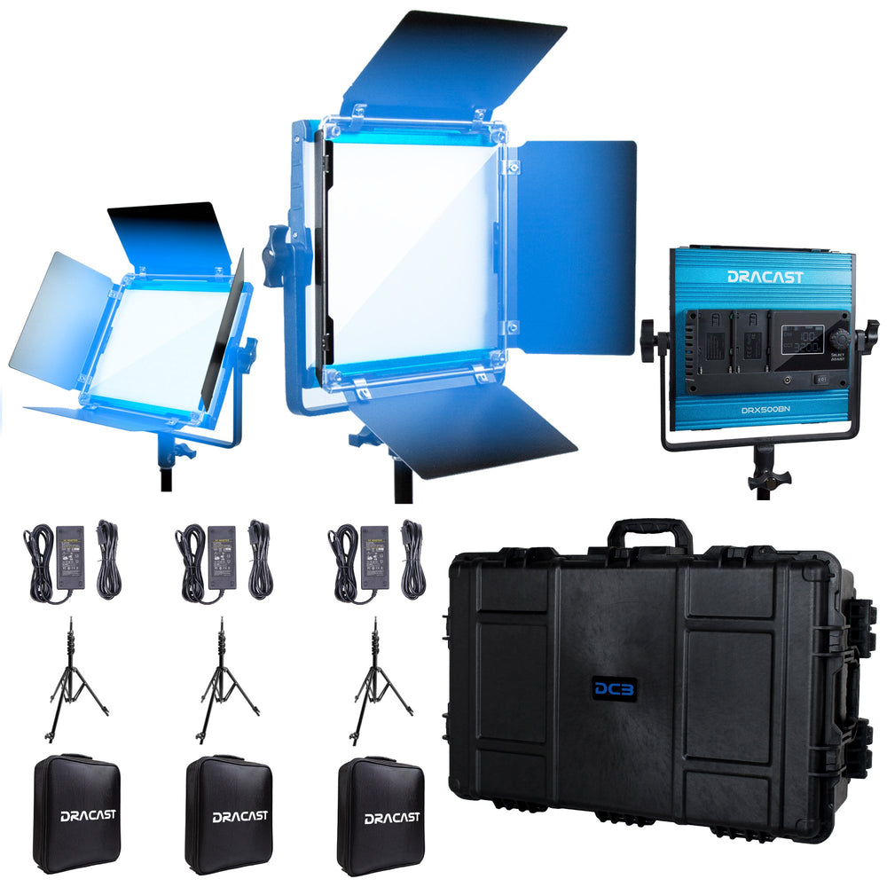 Dracast X Series LED500 Daylight LED 3 Light Kit with Injection Molded Travel Case