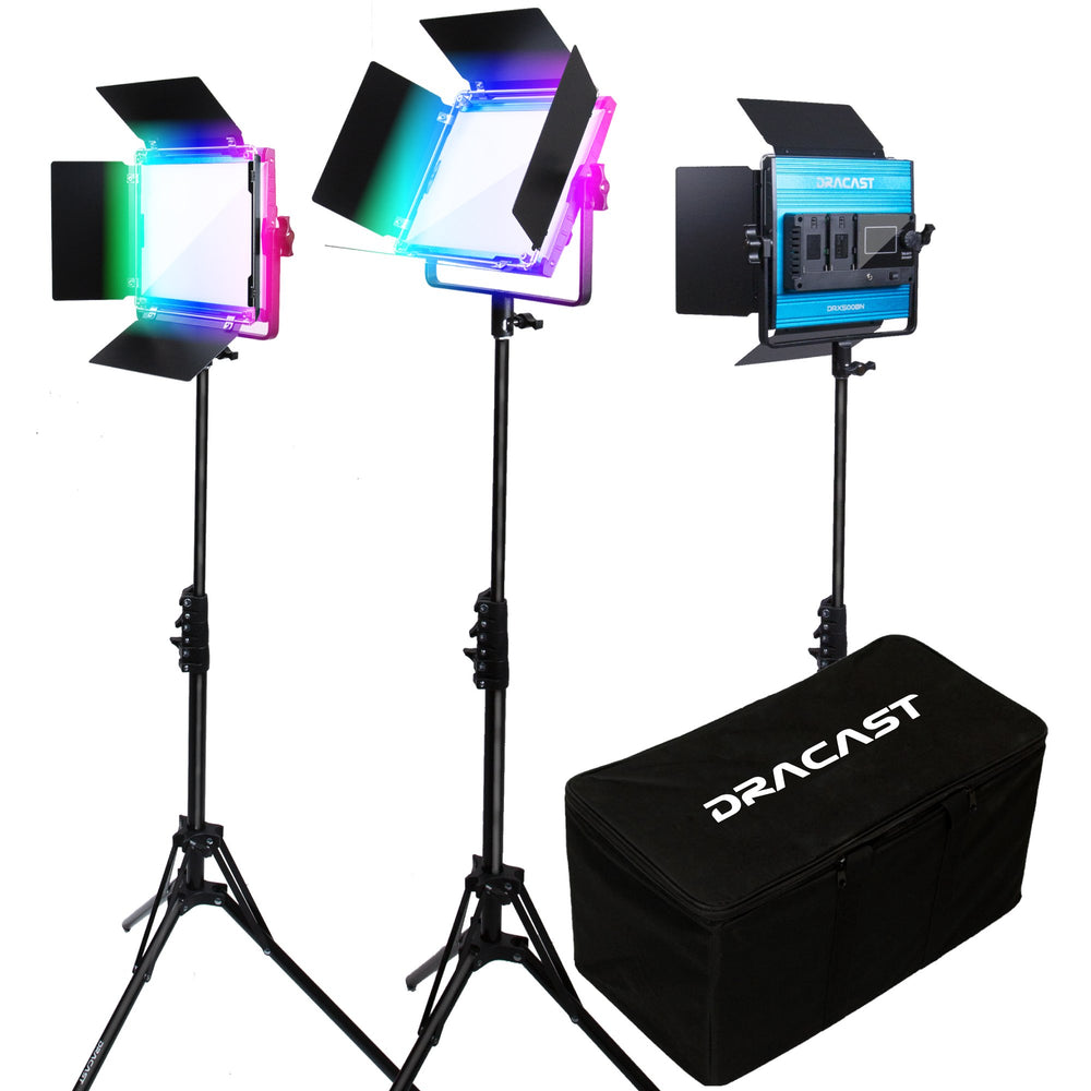 Dracast X Series LED500 RGB and Bi-Color LED 3 Light Kit with Nylon Padded Travel Case