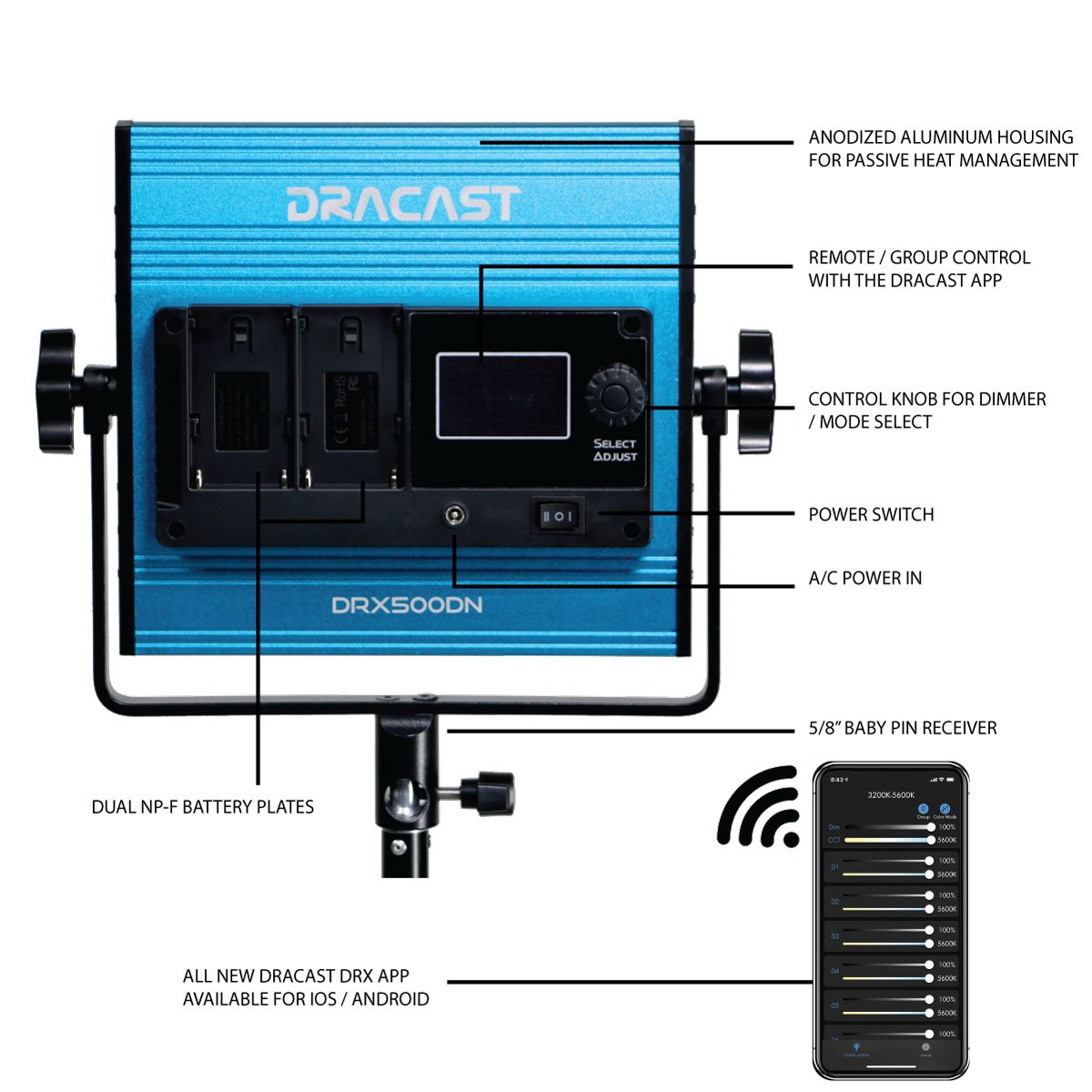 Dracast X Series LED500 Daylight LED 2 Light Kit with Nylon Padded Travel Case