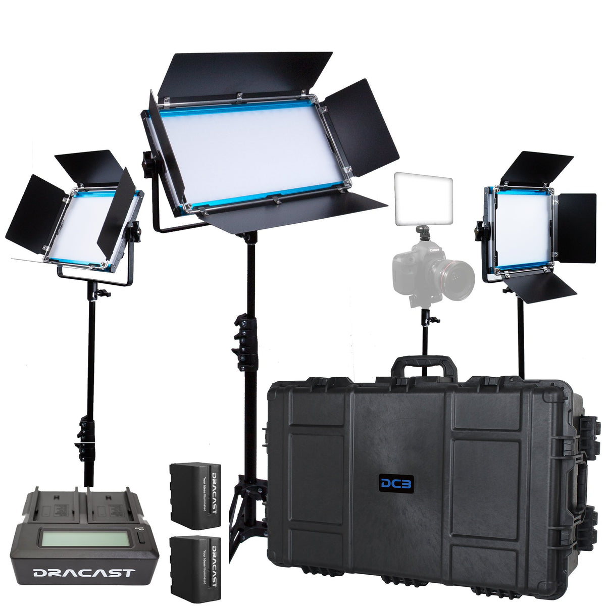 Dracast X Series Bi-Color LED Light Kit with Injection Molded Travel Case (x2 DRX500BN, x1 DRX1000BN, x1 DRX240B)