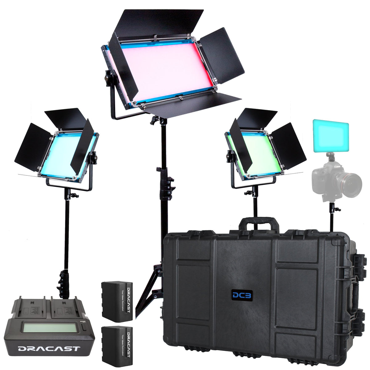 Dracast X Series RGBWW LED Light Kit with Injection Molded Travel Case (x2 DRX500RGB, x1 DRX1000RGB, x1 DRX240RGB)