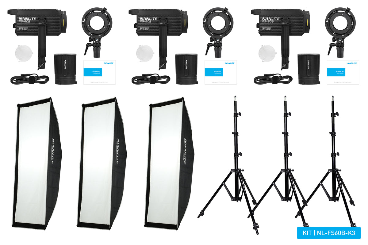 Nanlite FS 60B LED triple kit (w/ light stand and softbox)