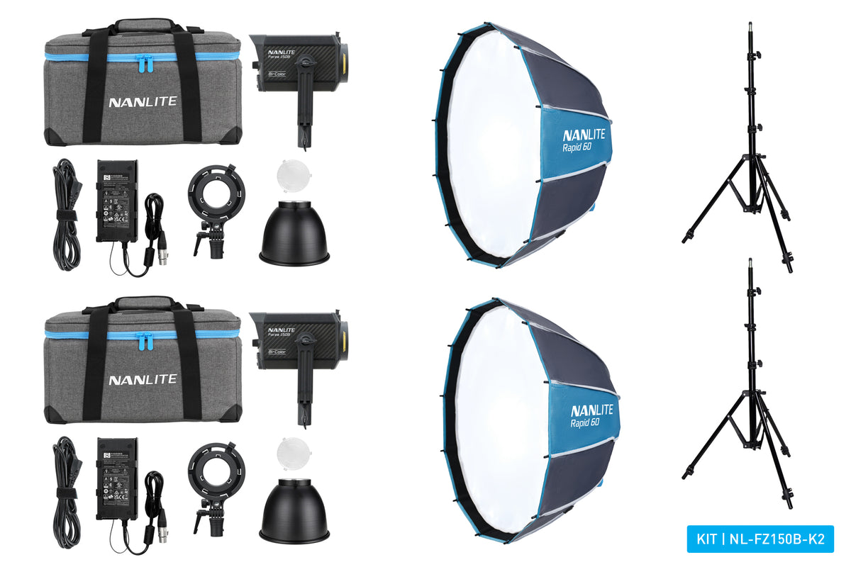 Nanlite Forza 150B Bi-color LED dual kit (w/ case, light stand and softbox)