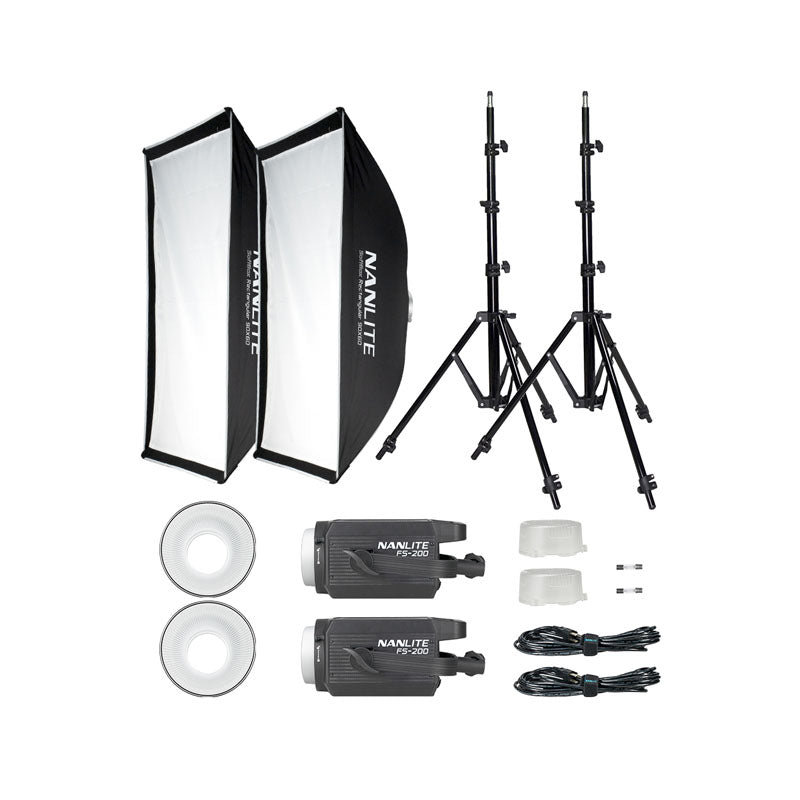 Nanlite FS200 LED dual kit (w/ light stand and softbox)